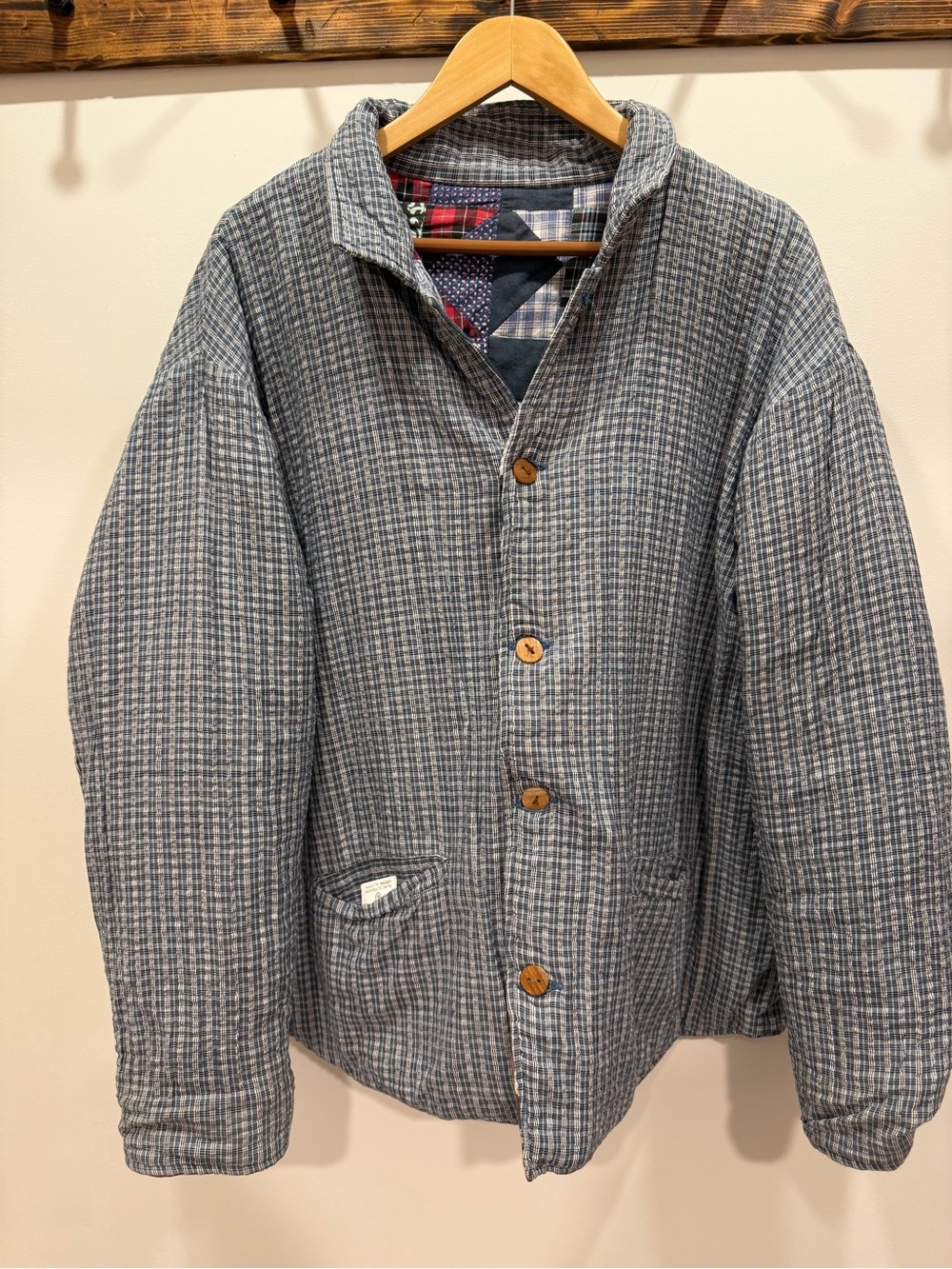 Patch Magic Co Reversible Blue Red Plaid Calico Cotton Star Quilt Jacket, XL - Picture 6 of 8